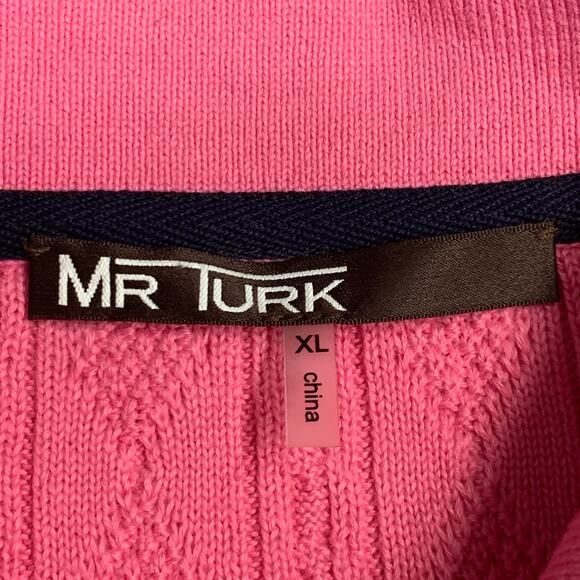 MR TURK Size XL Pink Cable Knit Cotton Half Placket Polo - Picture 5 of 6